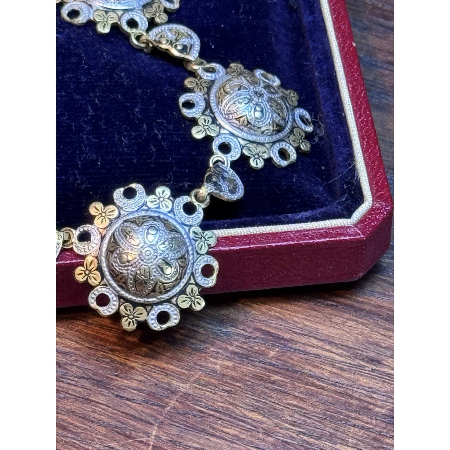 Vintage Damascene Necklace Toledo Spain Gold & Silver Tone Floral
