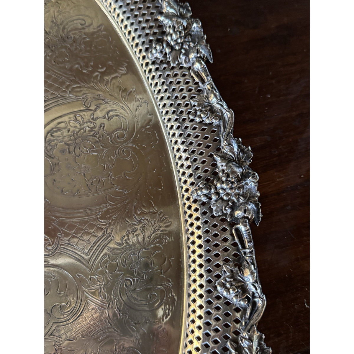Antique Sheffield Silverplate Oval Serving Tray Footed Reticulated 28” Handles