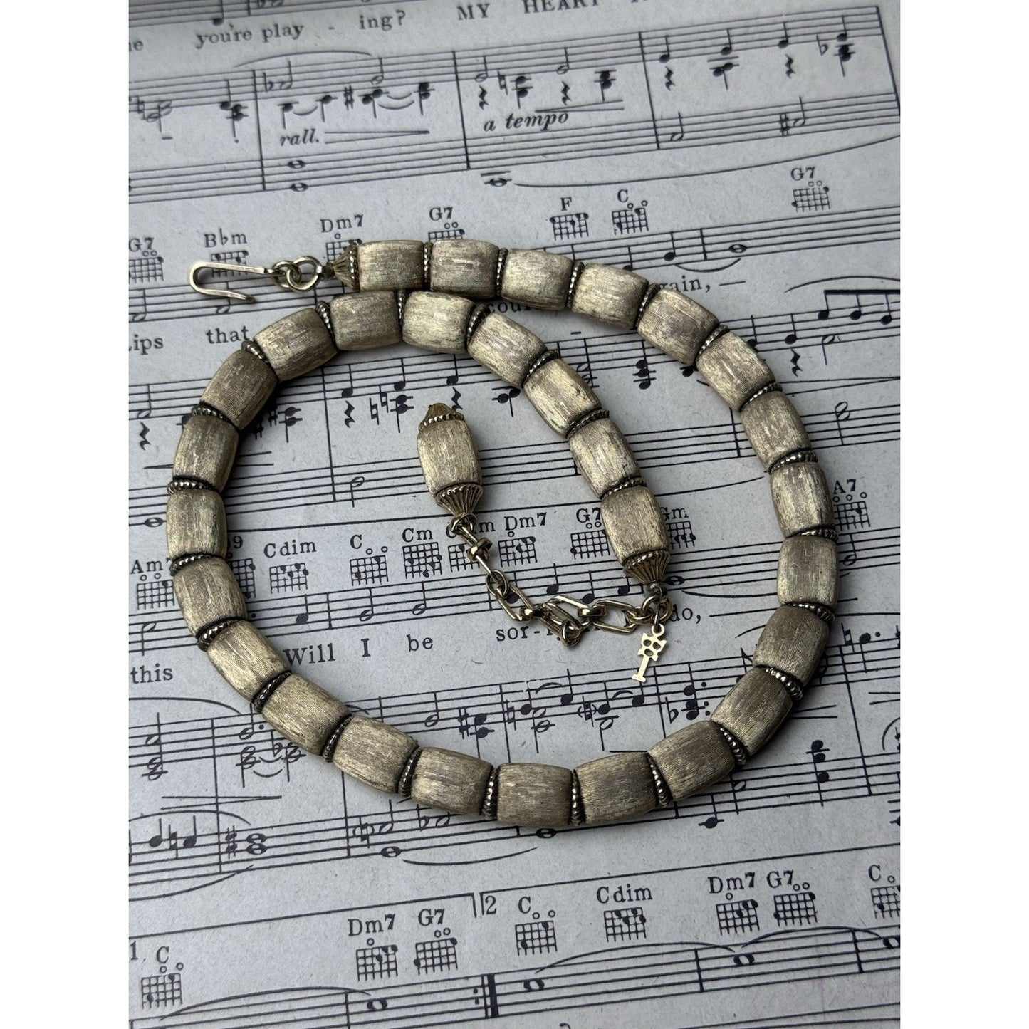 Vintage Trifari Goldtone Beaded Choker Necklace Brushed Finish 15.5” Signed