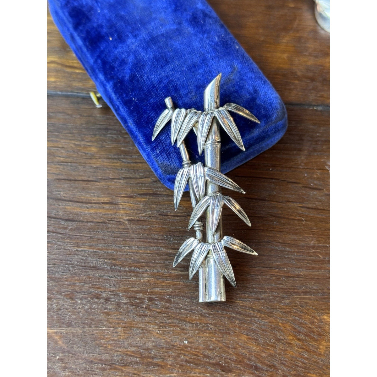 Vintage Sterling Silver Bamboo Brooch 3” Figural Nature Trombone Clasp