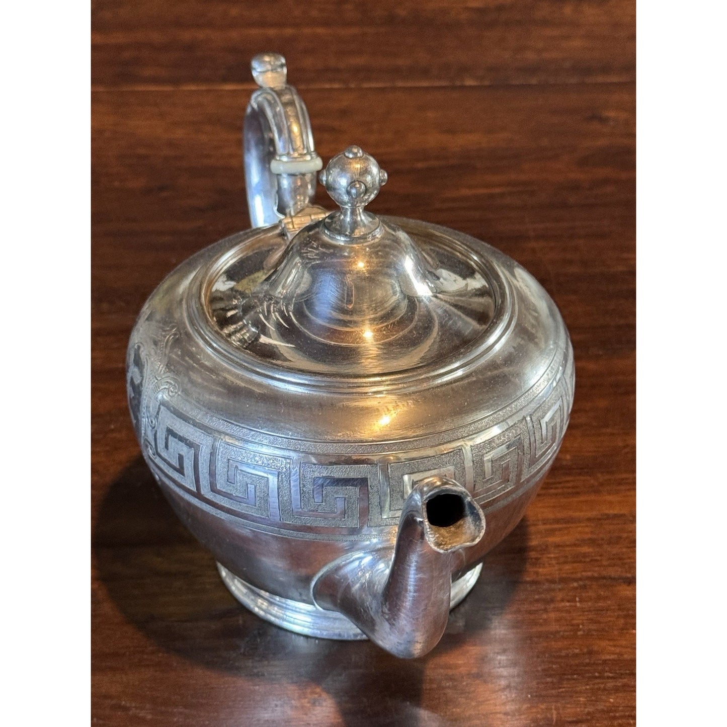 Silverplate Teapot Reed & Barton Greek Key Monogram E Vintage Tea Pot 10” Shabby
