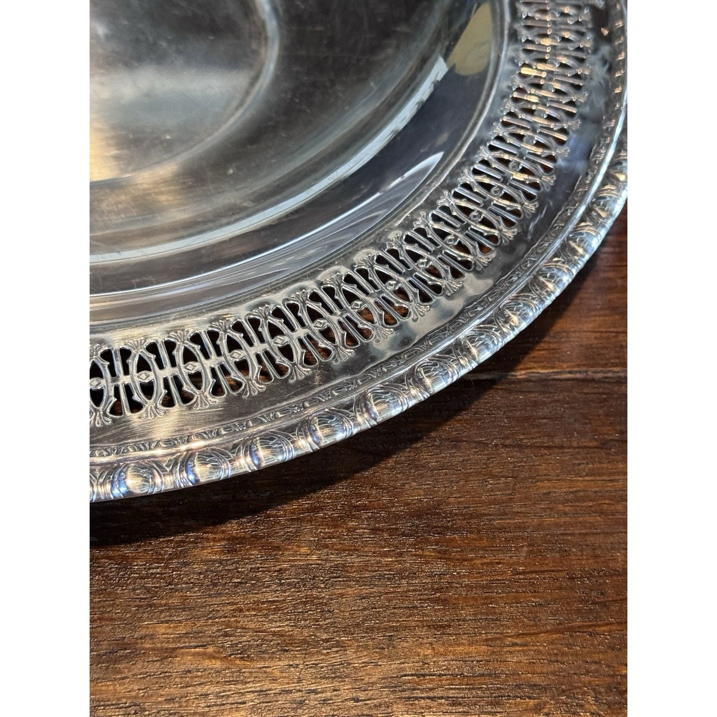 Silverplate Relish Dish Rogers Bros Reticulated Bowl w Antique Glass Insert 9”