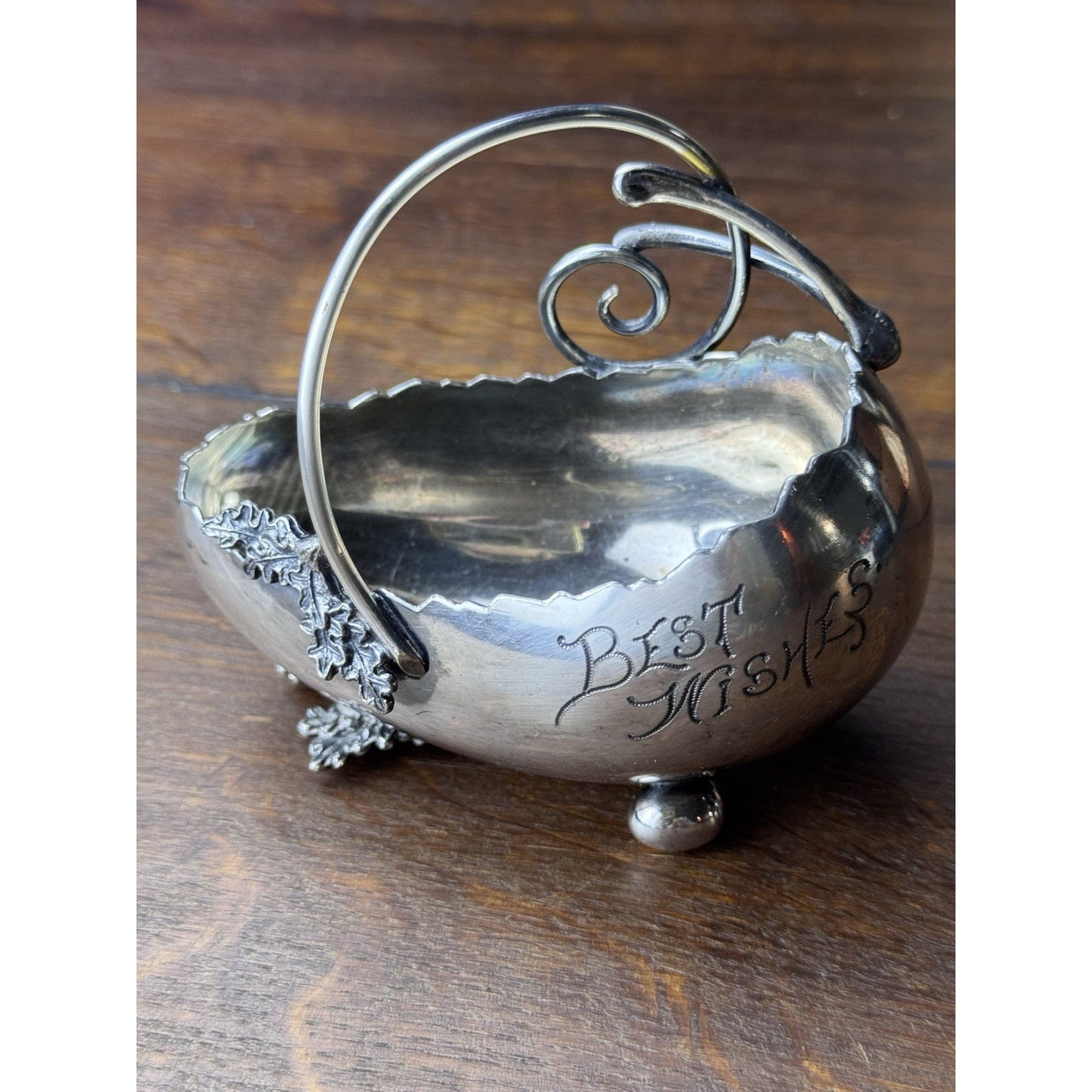 ANTIQUE Basket Derby Silver Co Quadruple Plate Best Wishes Wedding Gift Bowl