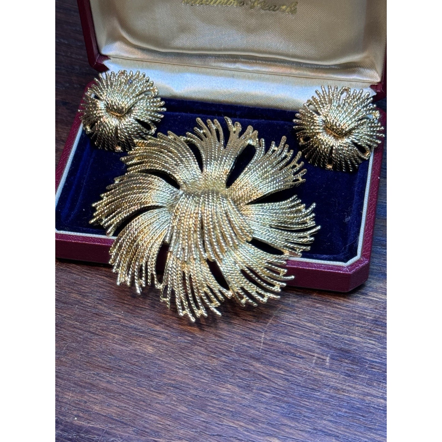 Vintage Monet Goldtone Brooch & Clip-On Earrings Set
