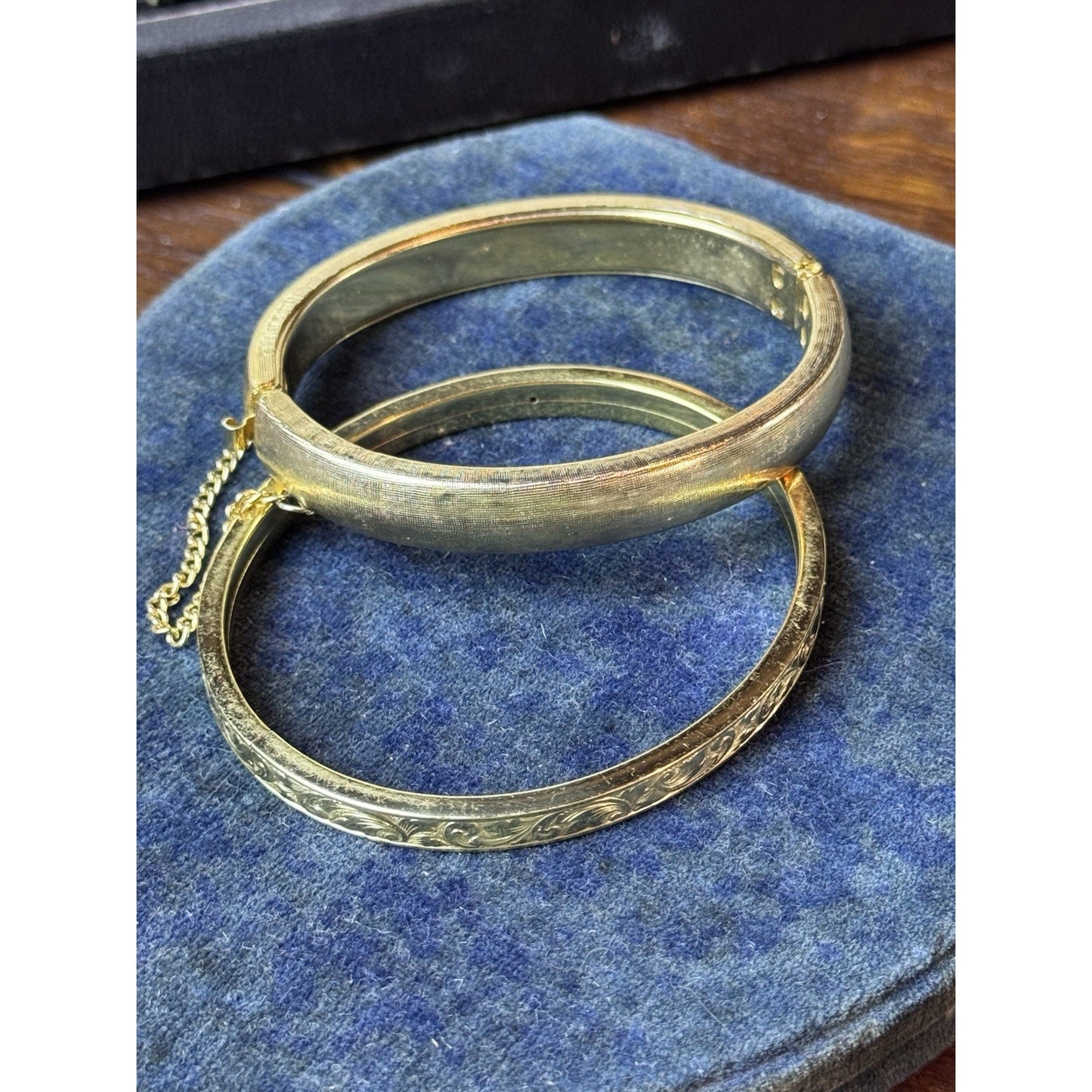 Goldtone Bangle Bracelets LOT of 2 Textured Etched Antique Style VINTAGE