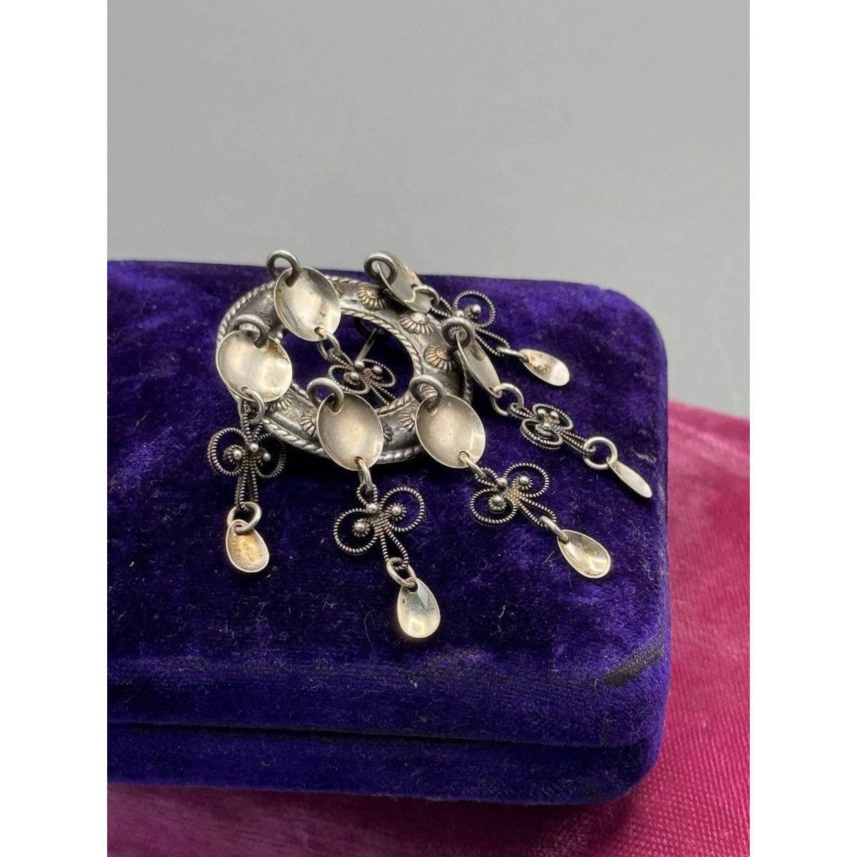 Vintage Solje Brooch 835 Silver Norwegian Scandinavian Dangler 2.5” x 1.25”