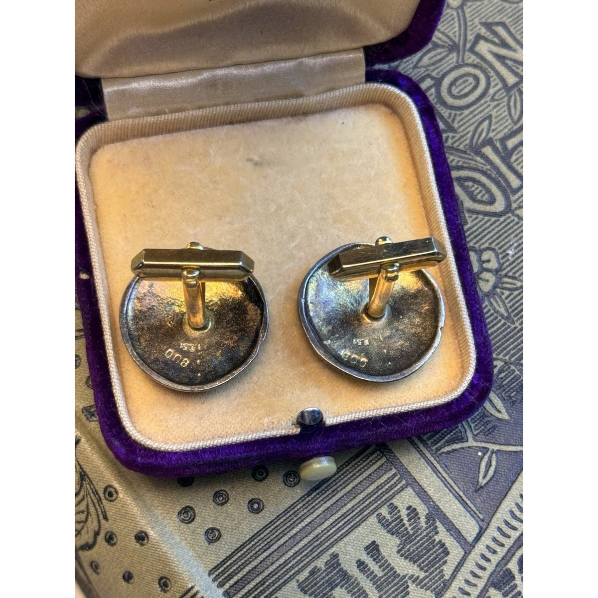 800 Silver Cufflinks Zeus Coin Gold Wash Greek Mythology Round Vintage .87” Pair