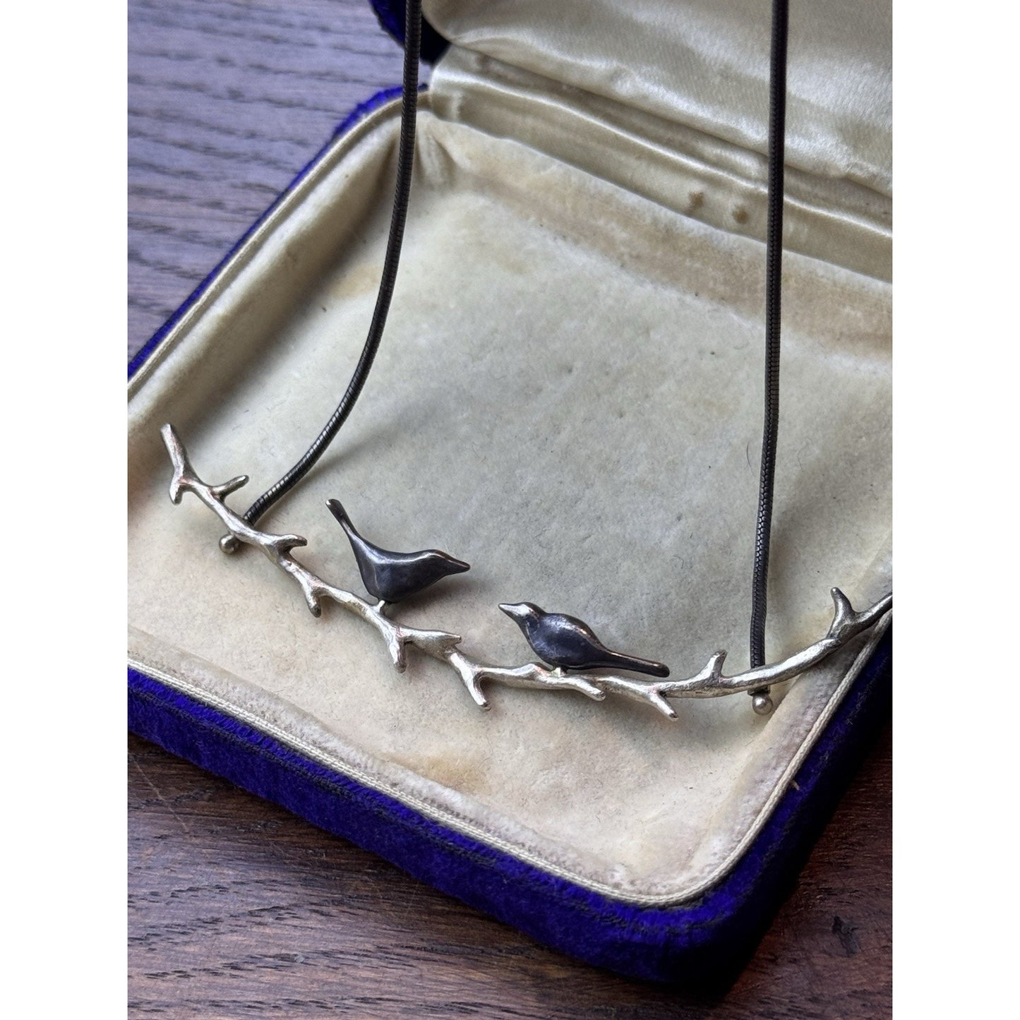 Sterling Bird Necklace 17” Modernist Birds on Branch Pendant 3.25” 925