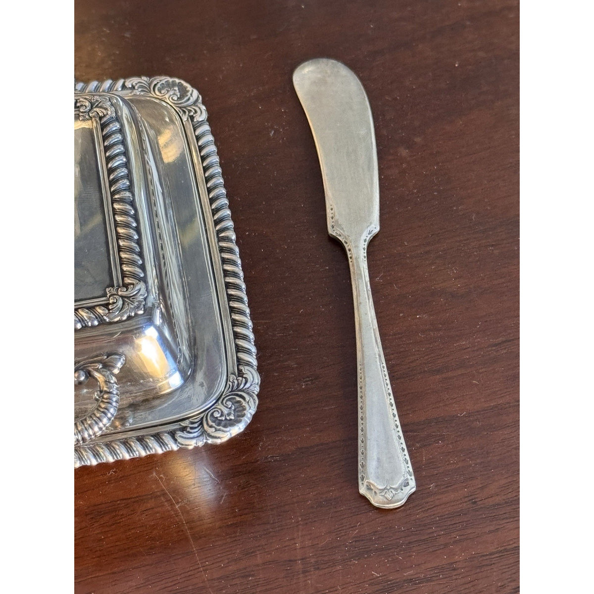 Silverplate Miniature Butter Dish With Lid & Spreader Vintage Set #A 4.5”