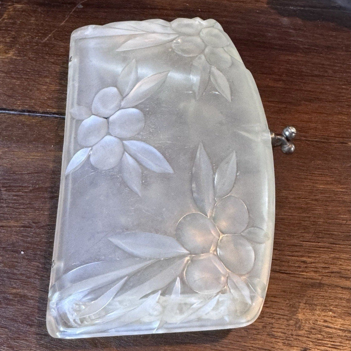 Vintage Lucite Rhinestone Clutch Purse Frosted Floral Clear Evening Handbag