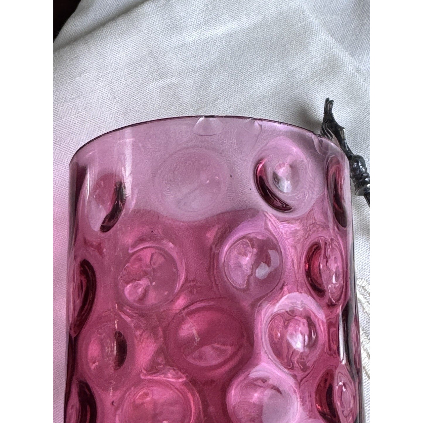 Antique Pickle Castor Cranberry Thumbprint Glass Silverplate Lid Tongs Jar Chips on Rim!!!