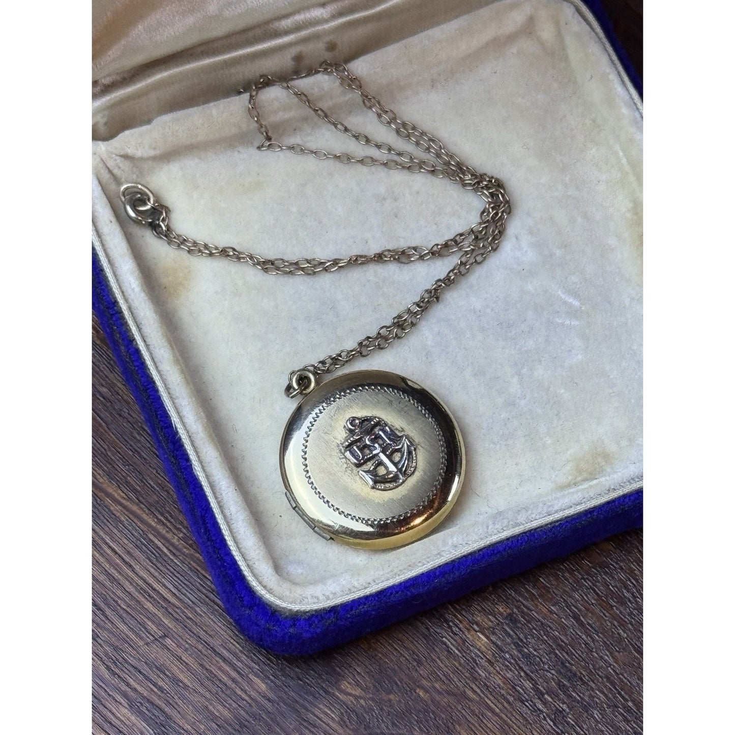 Vintage Gold Filled USN Anchor Locket Necklace 19” Chain Sweetheart Military