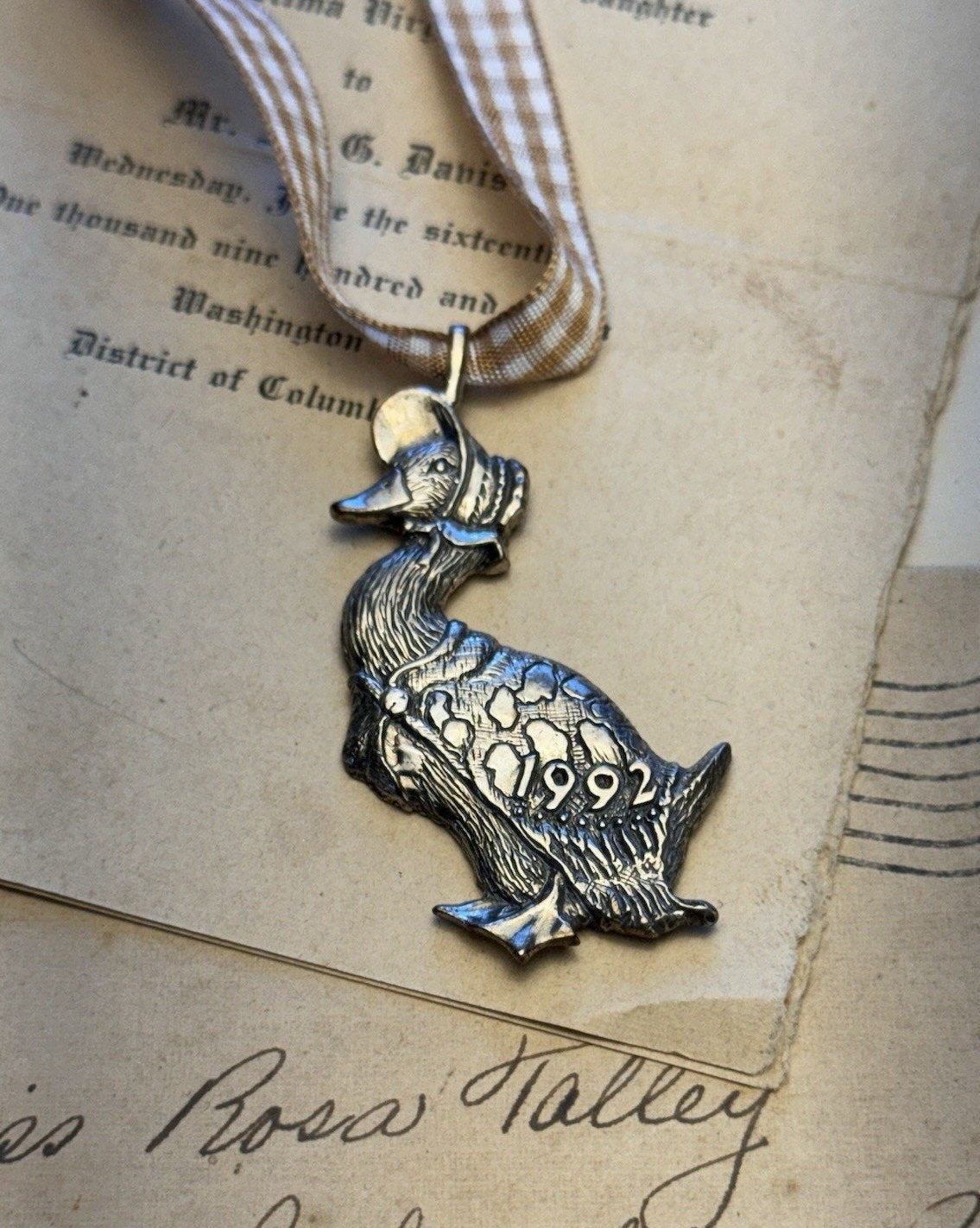 Sterling Silver Goose Ornament 1992 H&H Bonnet Christmas Vintage 2.25” x 1.25”