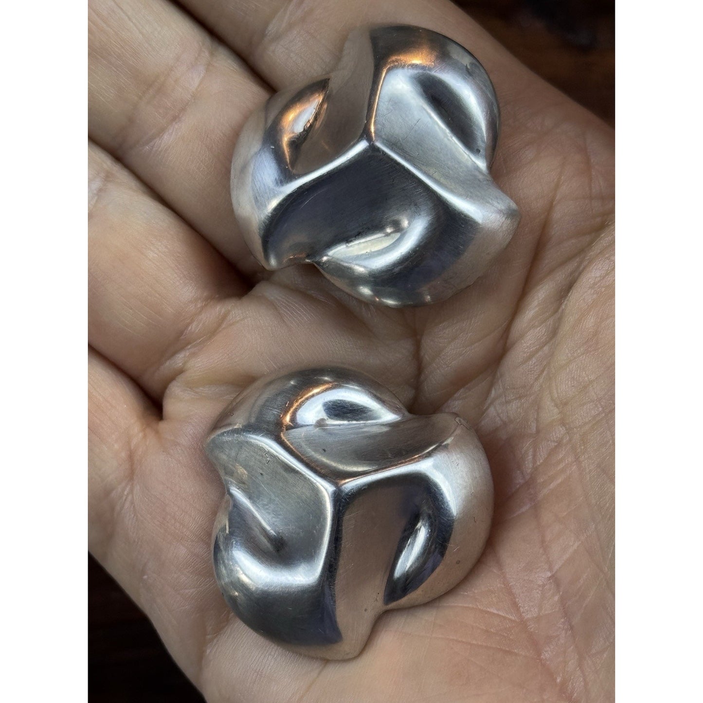 Vintage Sterling Silver Mexico Clip Earrings Sculptural Modernist