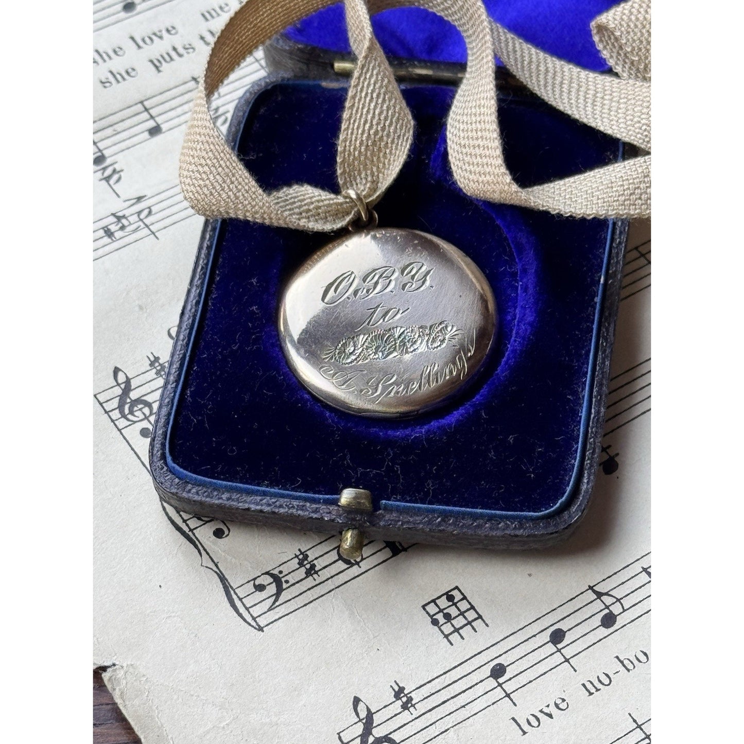 Antique Crescent Moon Locket Gold-Filled Paste Stones W&H Co 1.25” Engraved