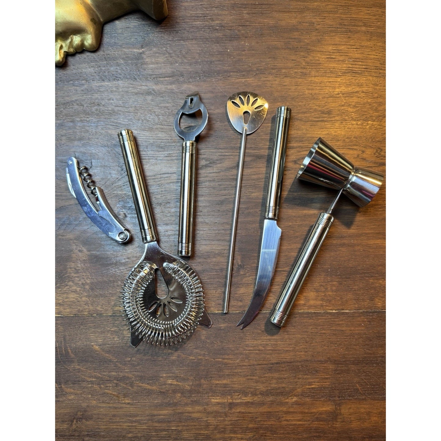 6 Pc Barware Set Cocktail Mixer Tools Jigger Strainer Corkscrew Opener
