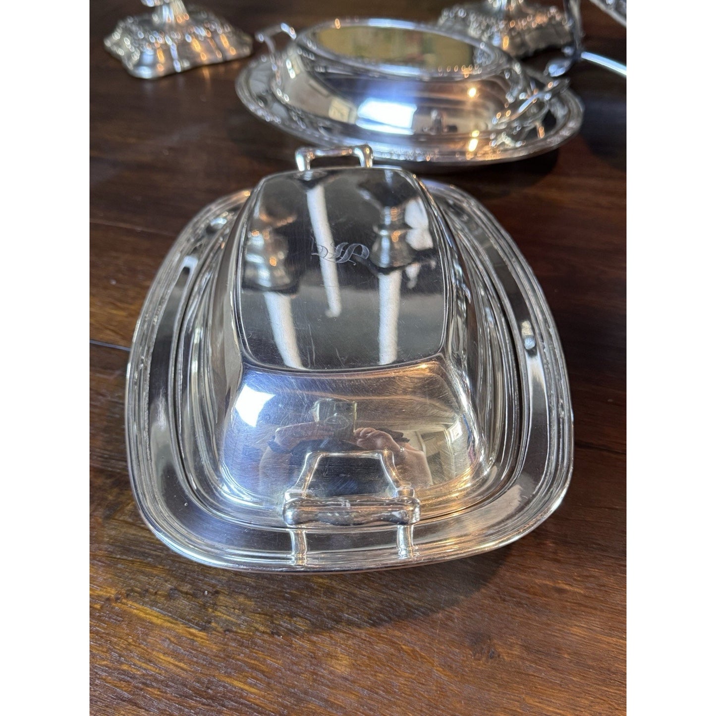 Silverplate on Copper Covered Serving Dish – Excelsior – Monogram “S”