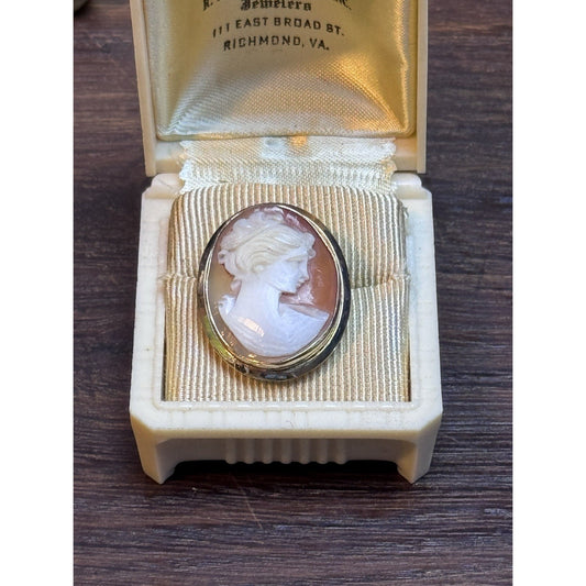 Vintage Gold Filled Shell Cameo Brooch Pendant 1 1/8” Estate Jewelry