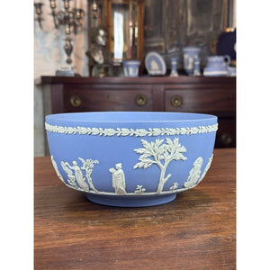 Vintage Wedgwood Jasperware Bowl Blue White Classical Figures England 8”