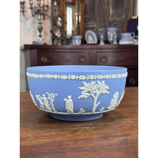 Vintage Wedgwood Jasperware Bowl Blue White Classical Figures England 8”