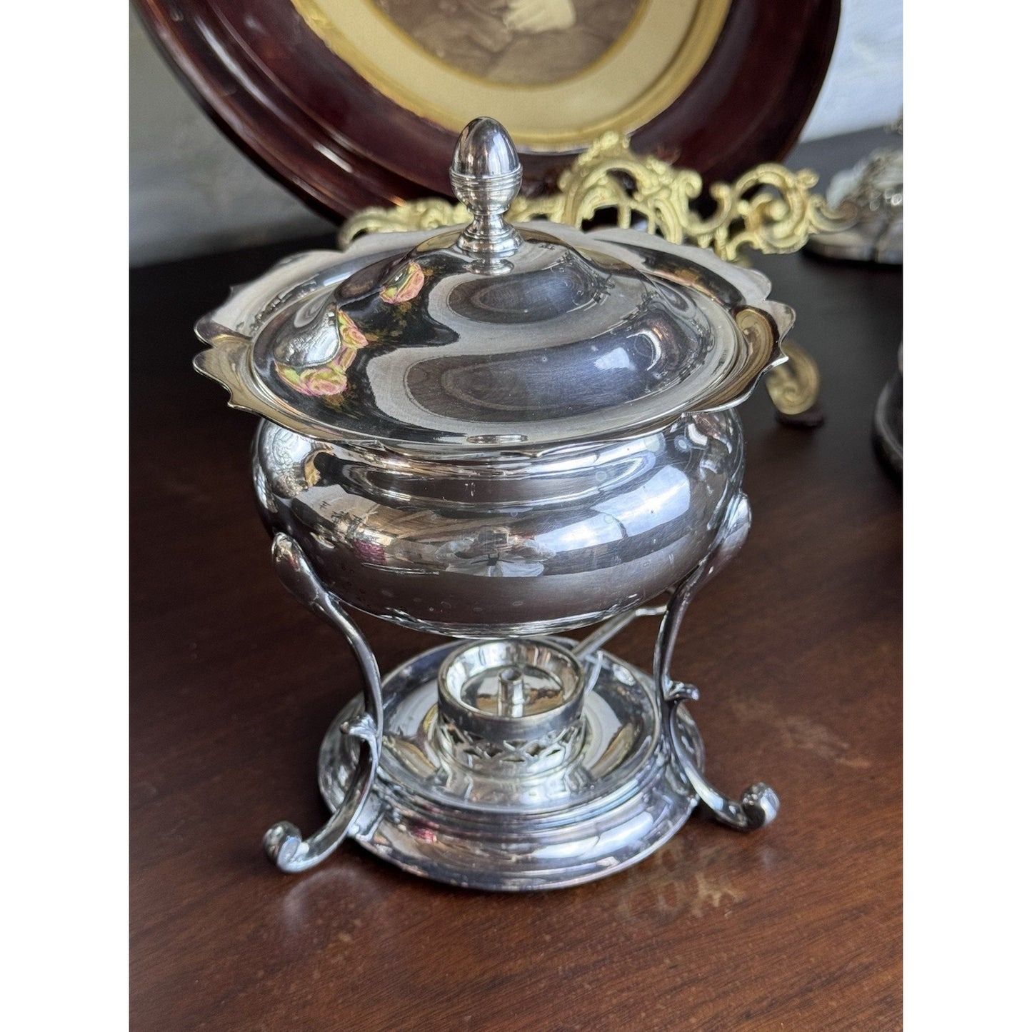 James Dixon & Sons English EPNS Silver Plate Egg Coddler Spirit Stove 7” Vintage
