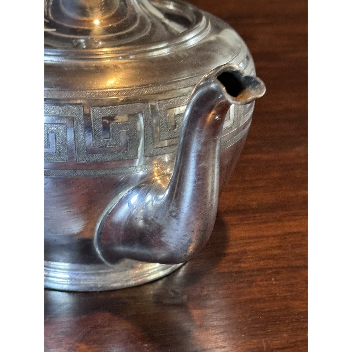 Silverplate Teapot Reed & Barton Greek Key Monogram E Vintage Tea Pot 10” Shabby