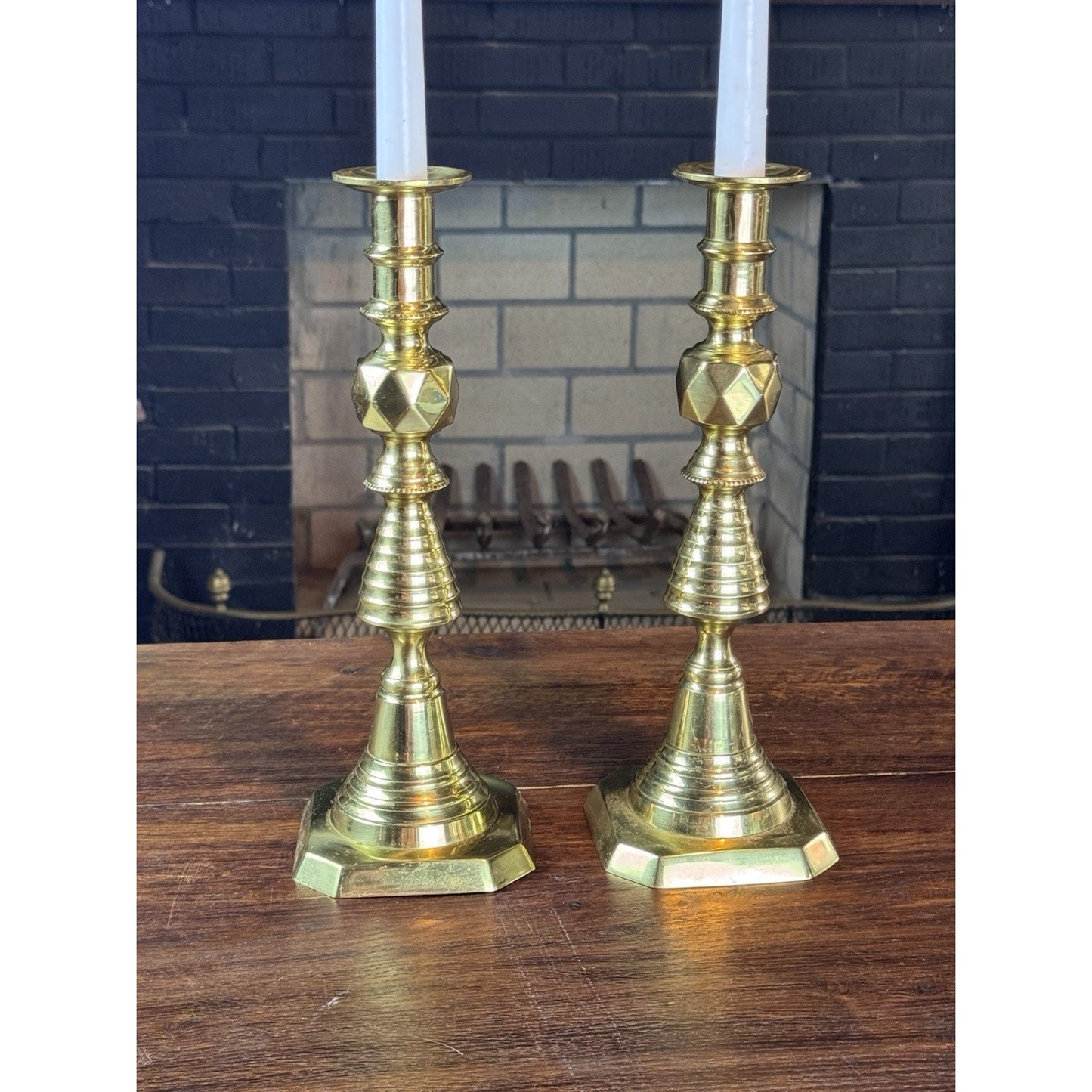Brass Victorian Style Beehive Candlesticks Push-Up Made in England 11.5” Pair