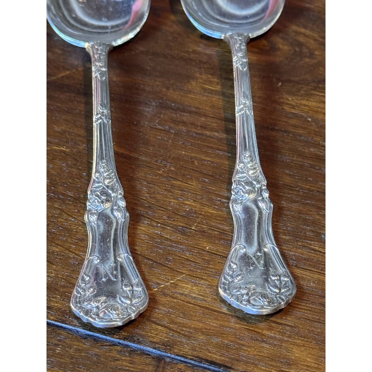 Silverplate Serving Spoons Rockford Silver Plate Co Rose Pair Monogram N 8”