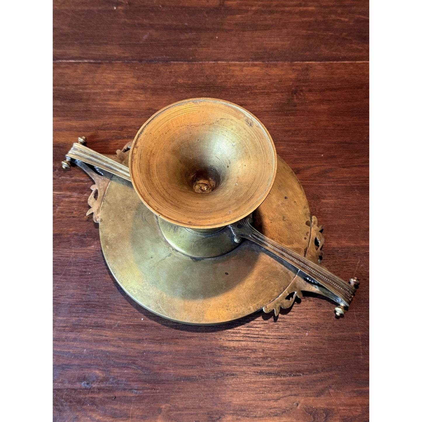 Antique Brass Tazza Compote Classical Medallion Pedestal Dish 14” Handles