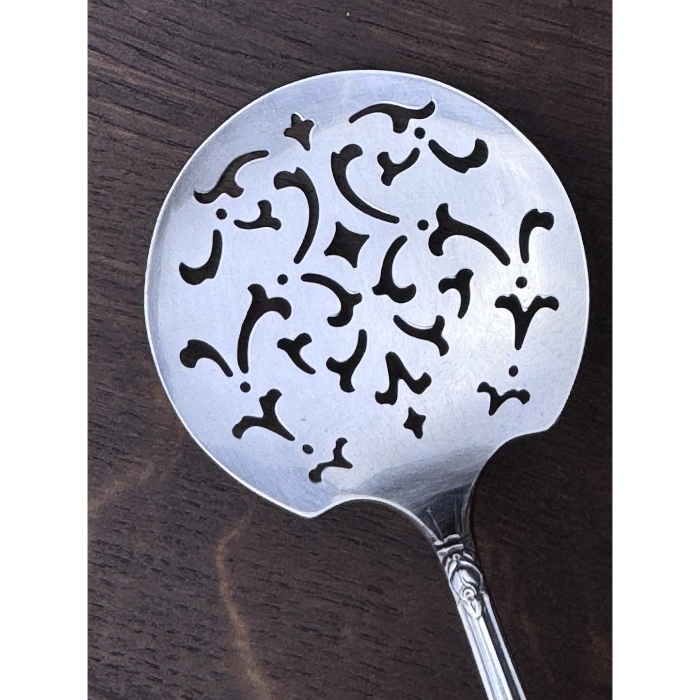 Vintage Silverplate Tomato Server Pierced Serving Spoon 7.5” Floral Art Deco
