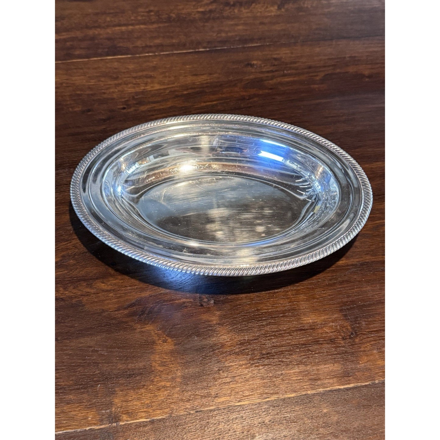 Silverplate Oval Serving Bowl Rope Edge Bread Fruit Centerpiece Dish 12” Vintage