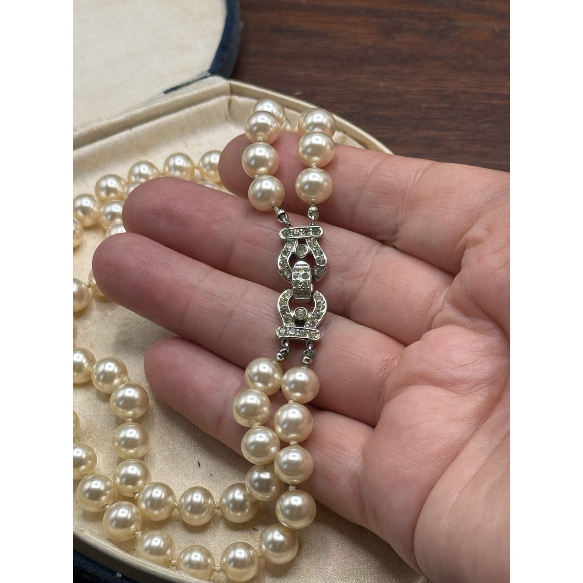 Vintage Crown Trifari Faux Pearl Double Strand Choker Anklet 12” SMALL Signed