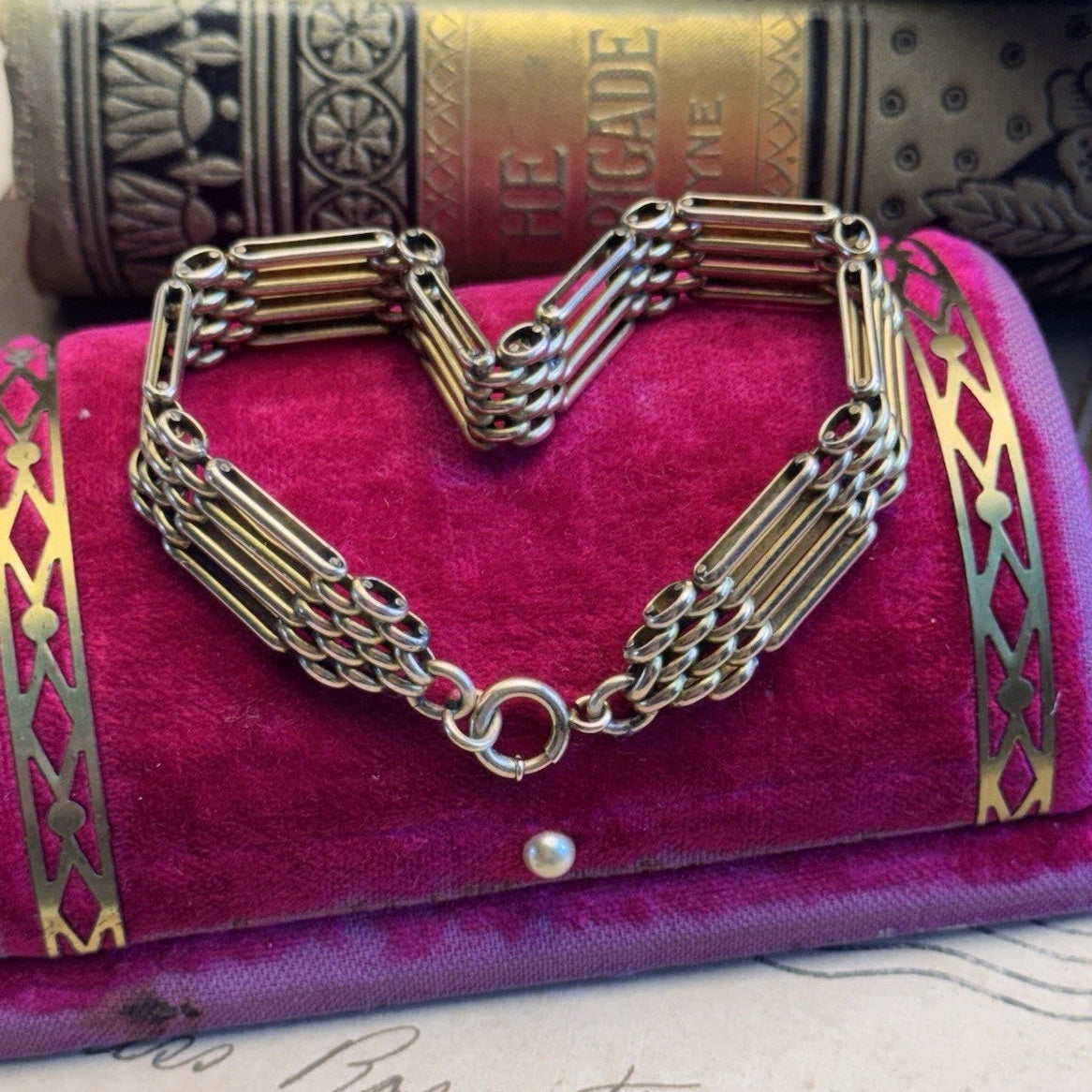 Antique Gold-Filled Gate Link Bracelet 7.25” Victorian STYLE