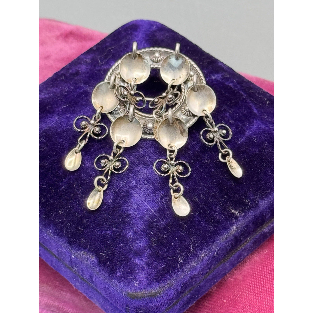 Vintage Solje Brooch 835 Silver Norwegian Scandinavian Dangler 2.5” x 1.25”