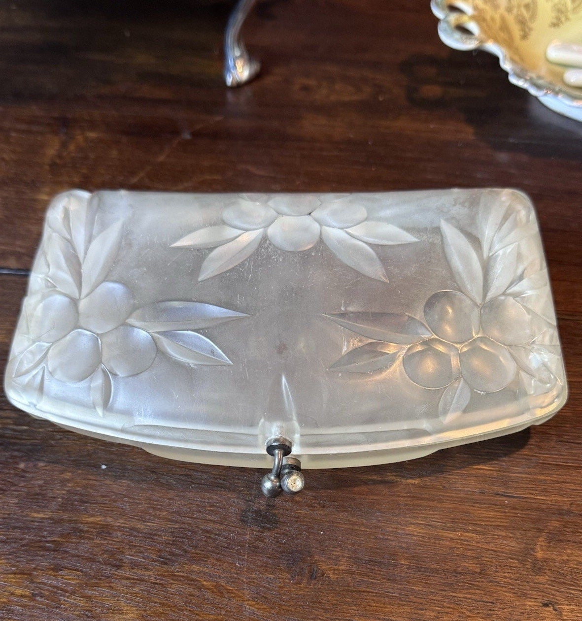 Vintage Lucite Rhinestone Clutch Purse Frosted Floral Clear Evening Handbag