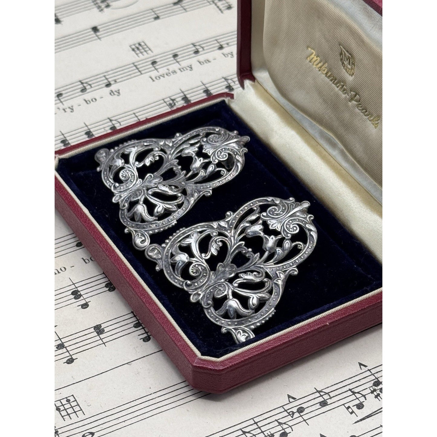 Large Silver Repoussé Earrings Antique Style Floral Scroll Post 1.75”