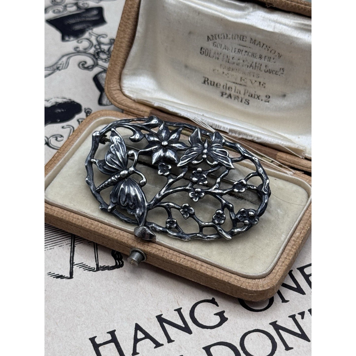 CFO Danecraft Brooch Sterling Butterfly Floral Openwork Signed 2.25”