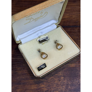 Vintage Gold Filled Cultured Pearl Drop Earrings 14K Posts Orig Case 1.25”