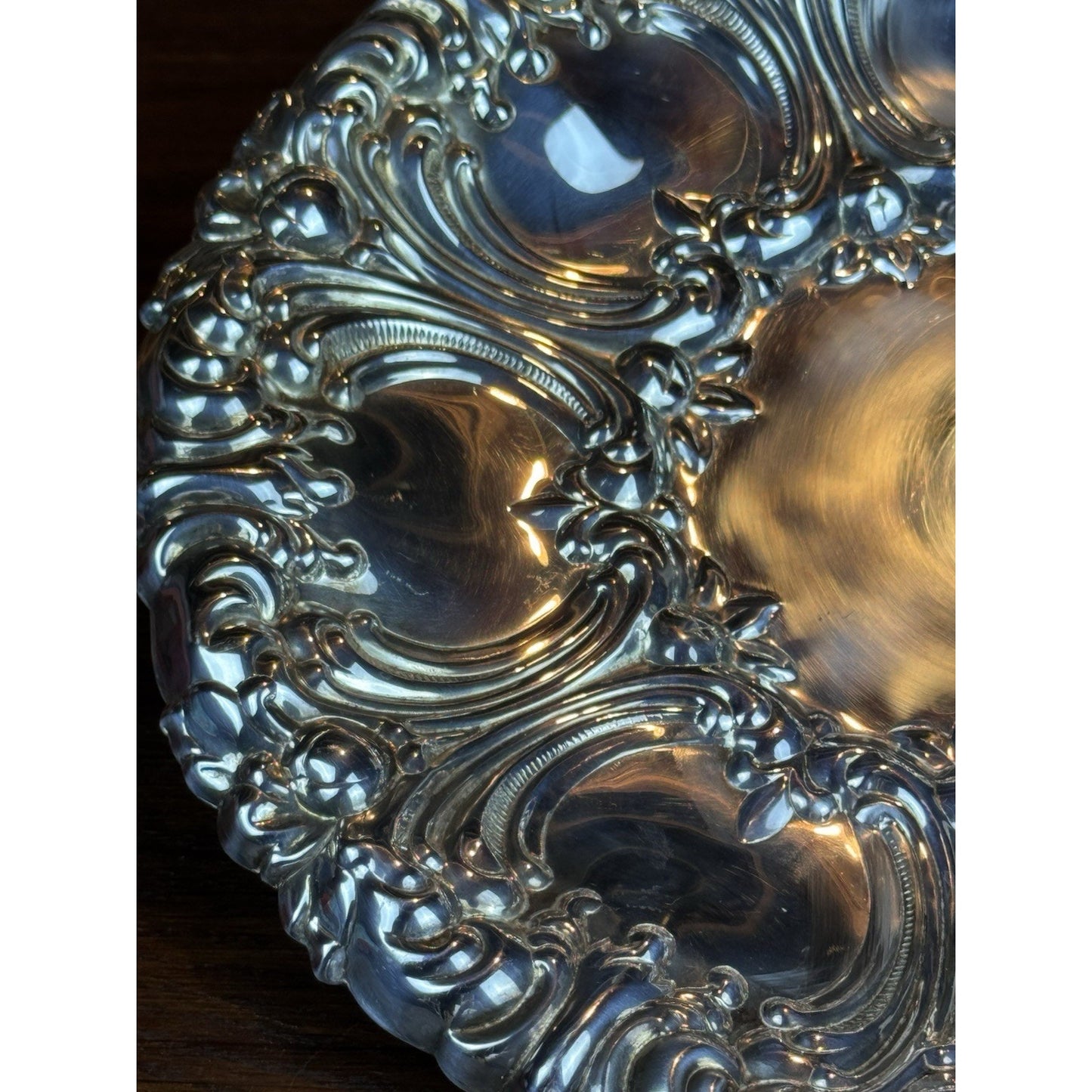Gorham Repoussé Serving Tray Silverplate Floral Scroll Round 10.5” Vintage