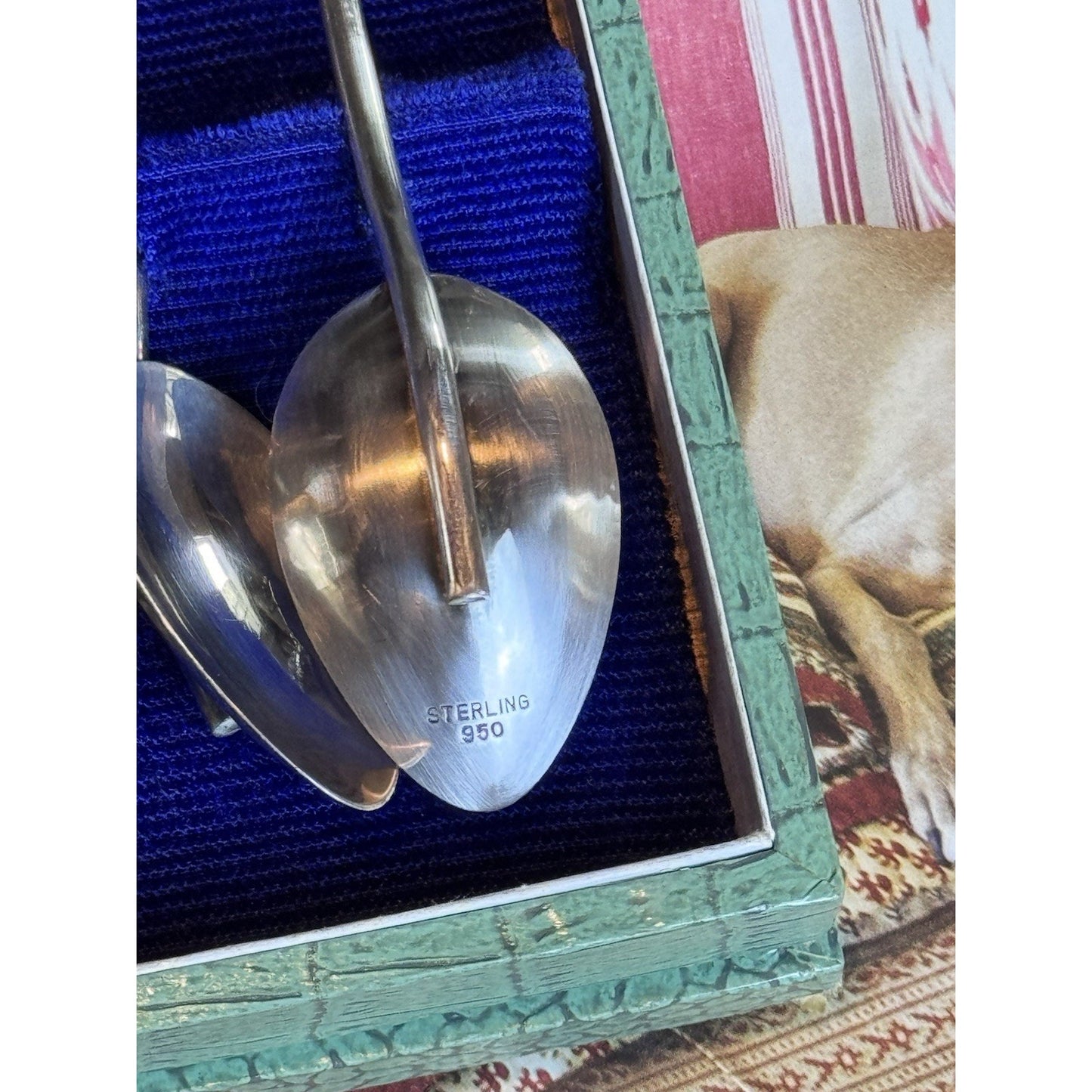Silver Cocktail Straw Spoons 950 Sterling Bamboo Handle Asian Charms Set VINTAGE