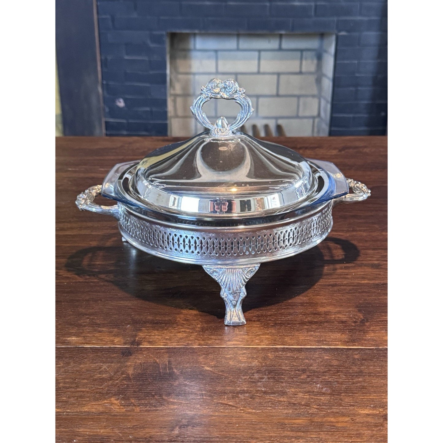 Silverplate Covered Serving Dish Marinex Glass Insert Footed