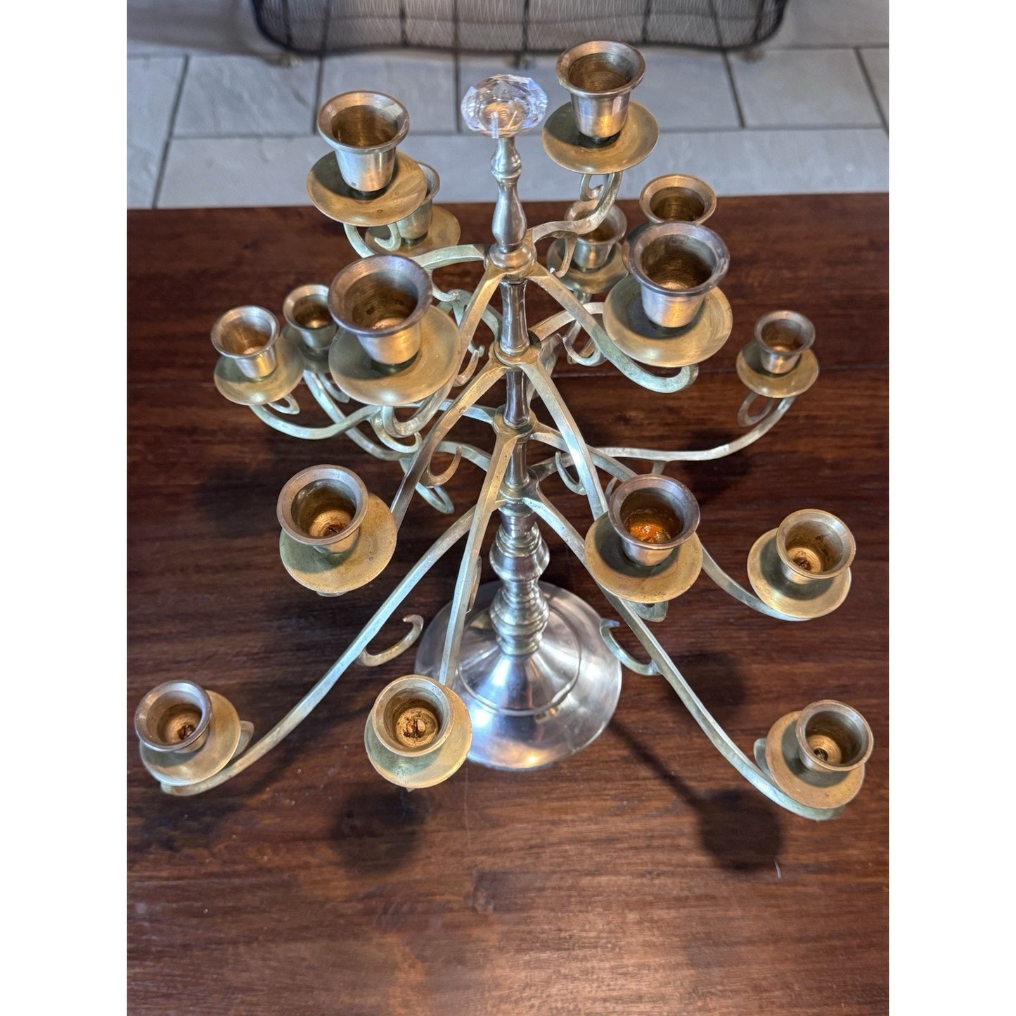 Vintage Candelabra Brass 16-Light 18.5” Scroll Taper Candle Holder Centerpiece