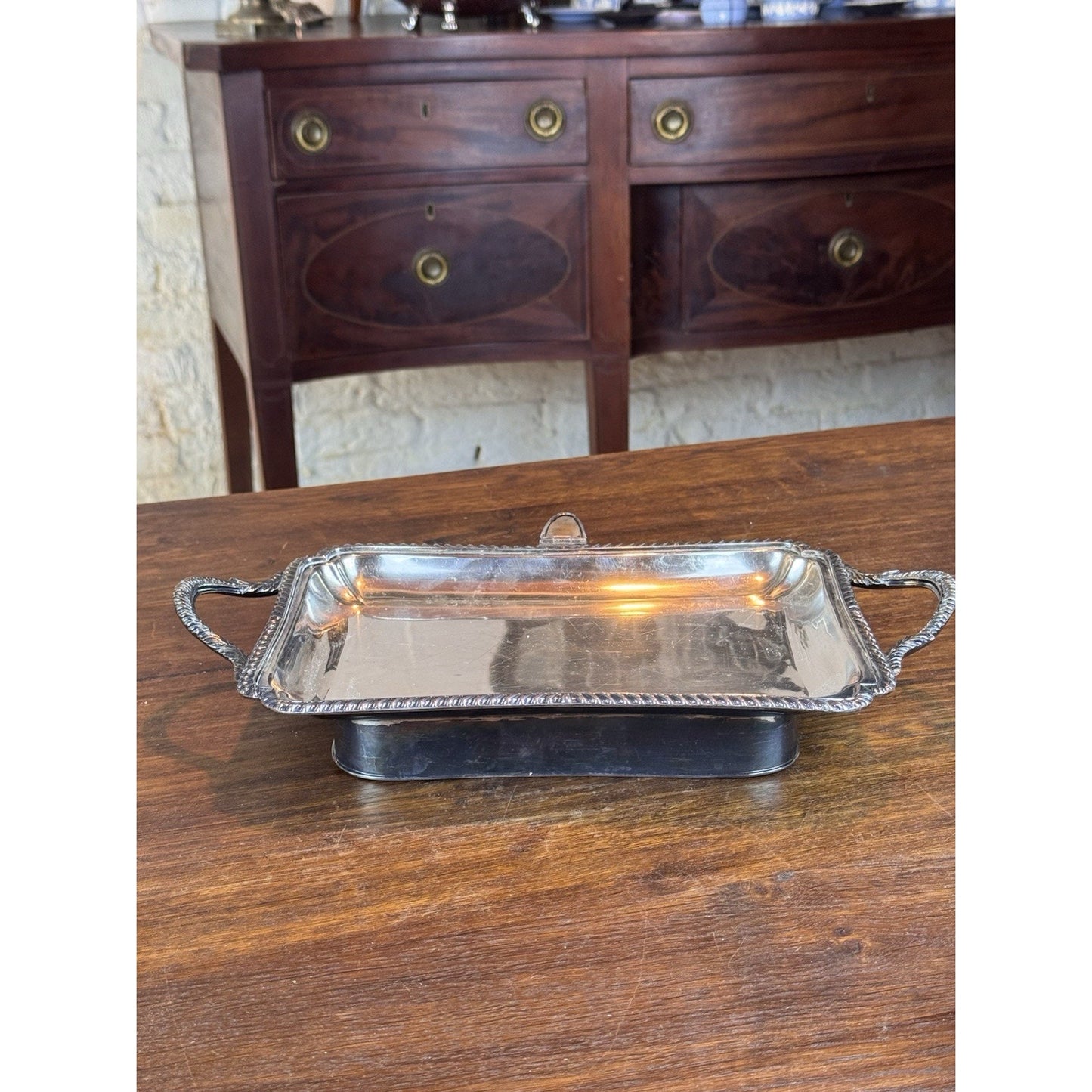 Antique Silverplate Hot Water Food Warmer Serving Dish 13.5”