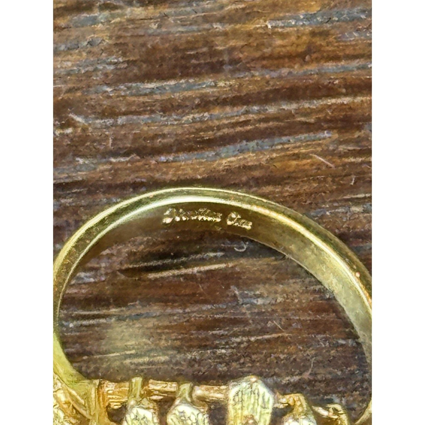 Cocktail Ring Size 8 Goldtone Brown Clear Rhinestone Statement Jewelry
