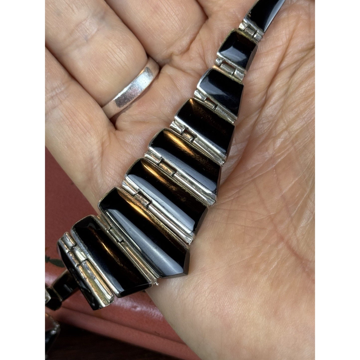 Vintage 950 Silver Necklace Taxco Mexico TD-107 Black Onyx Modernist 18”
