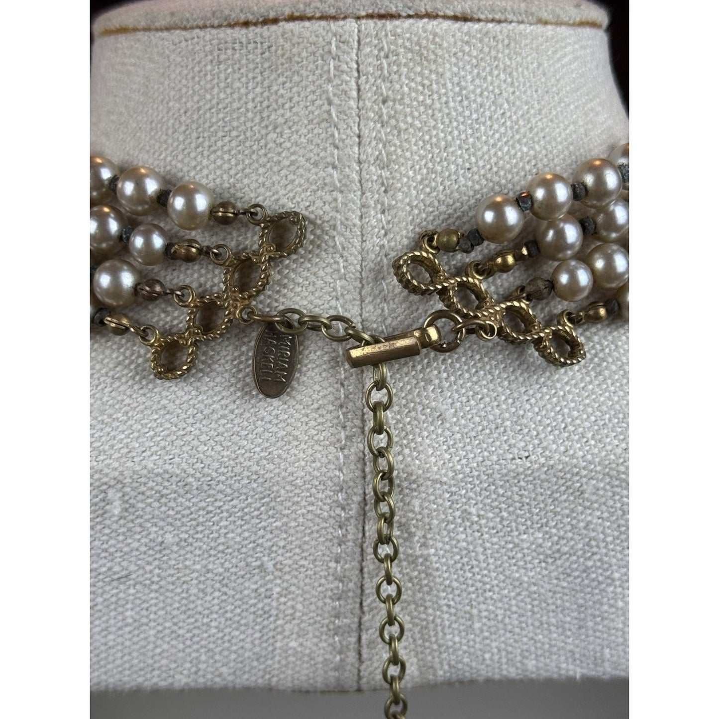 Miriam Haskell Choker Necklace 4 Strand Faux Pearl Goldtone Leaf 18” READ‼️