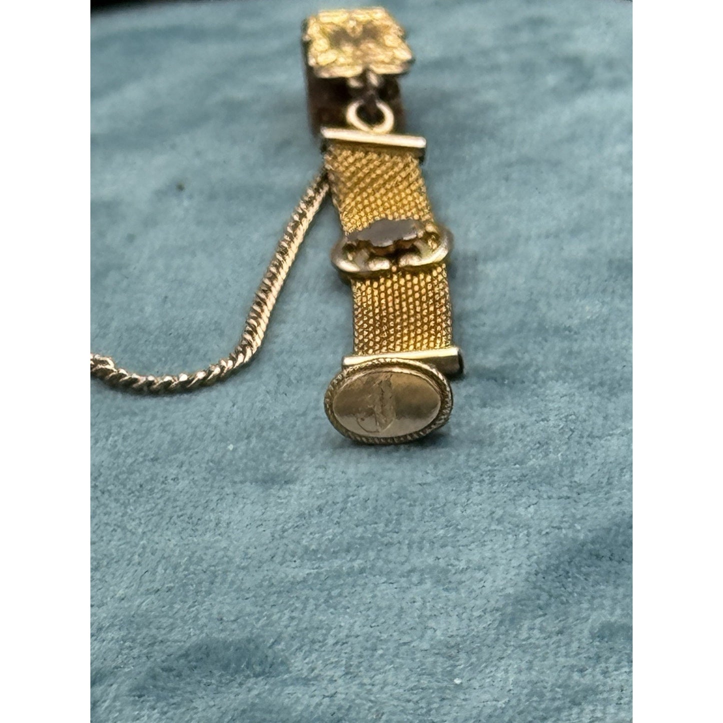 Gold-Filled Watch Fob Strap Monogram Mesh Chain Dog Clip 5.5” HFB Vintage