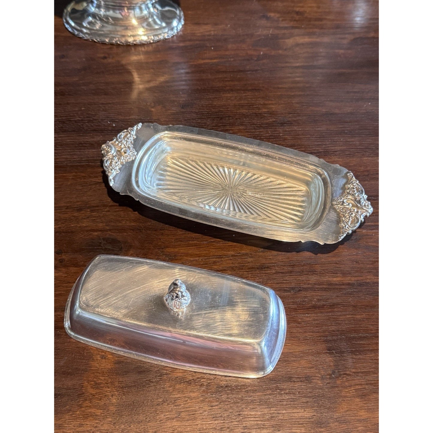 Silverplate Butter Dish Wallace Baroque Original Glass Insert VINTAGE