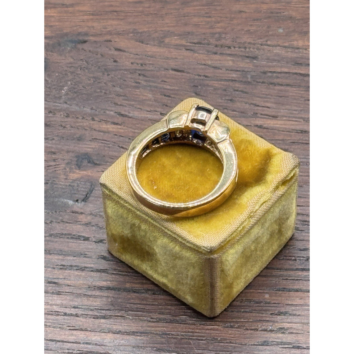 Goldplated Ring Blue Rhinestone Oval Baguette Cocktail Statement Size 7.75