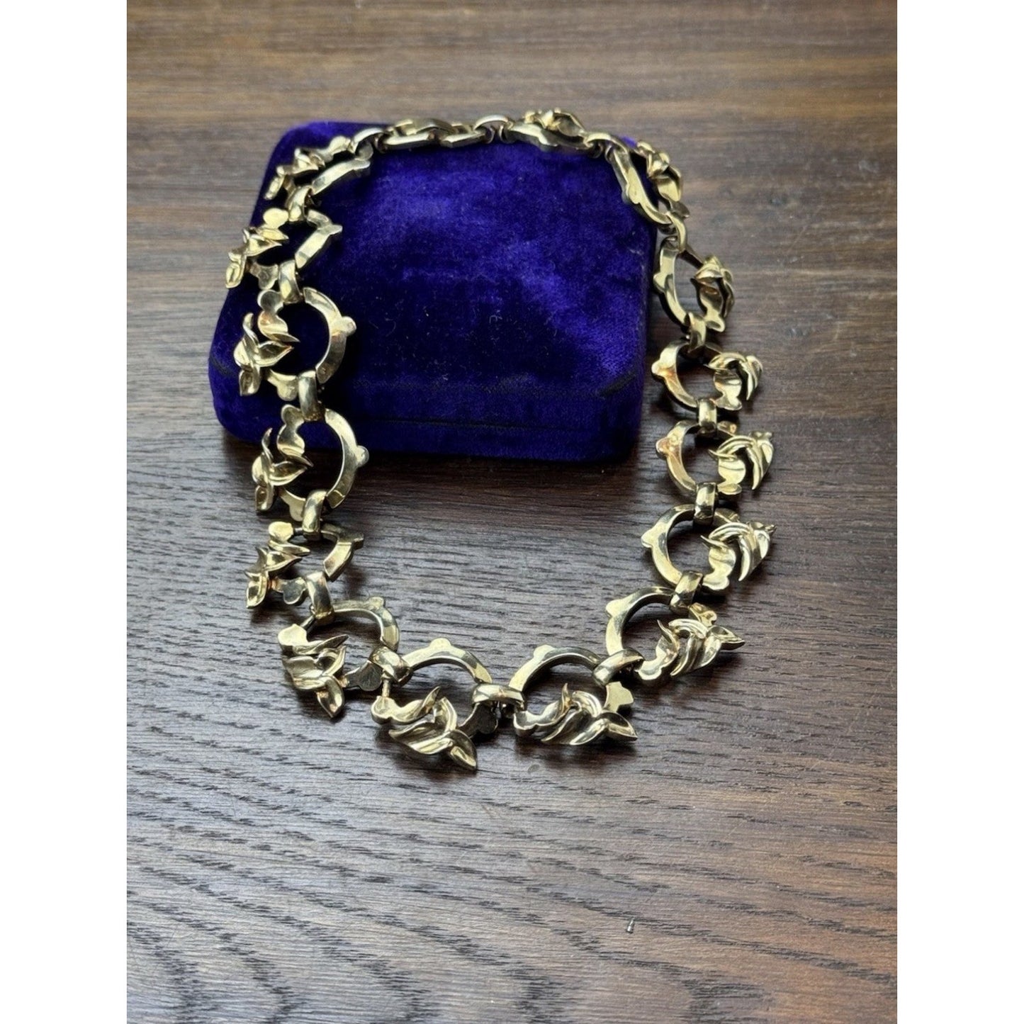 Vintage Tara Goldtone Floral Link Statement Necklace 15.5” x 1” Signed